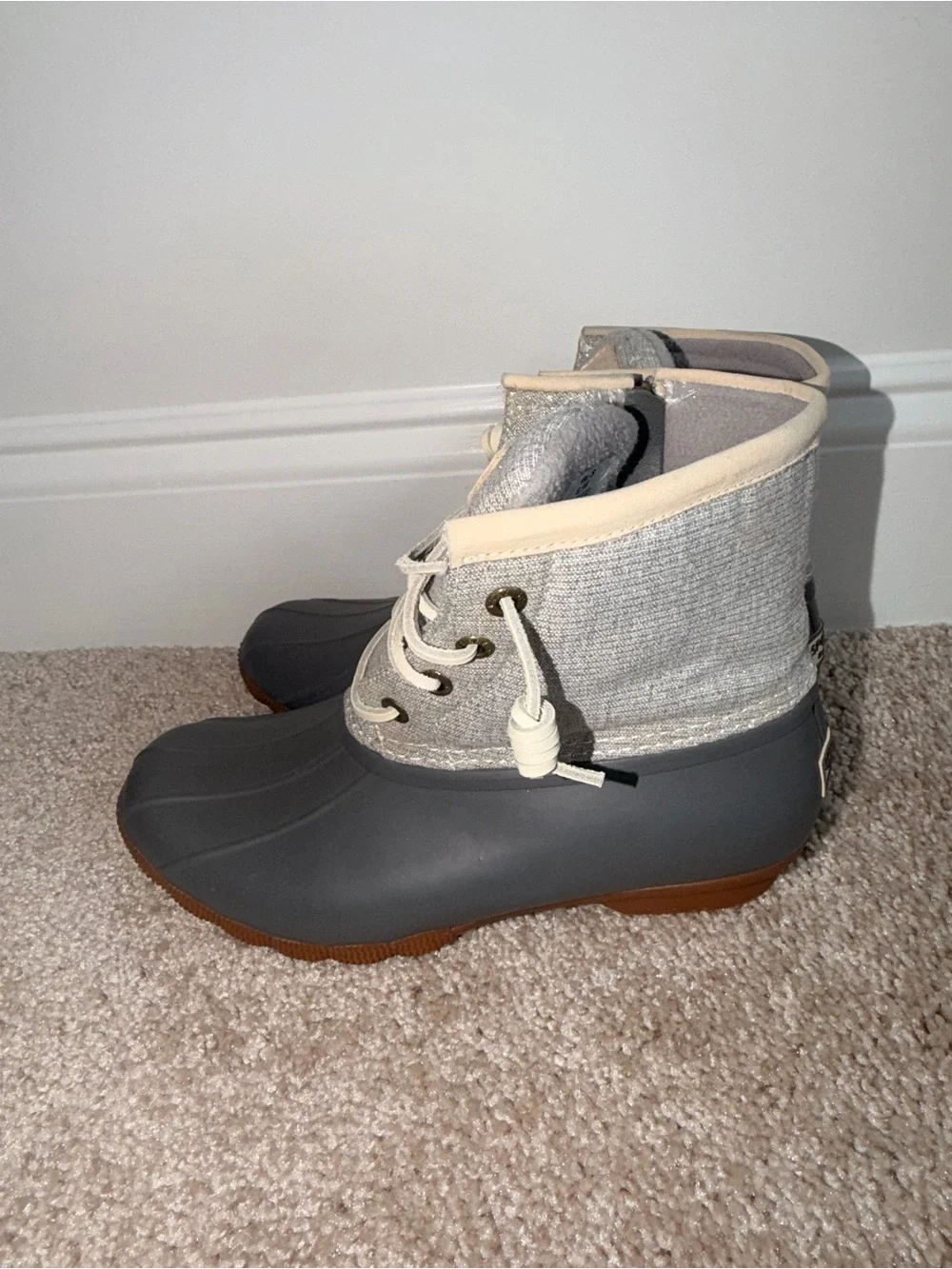 Sperry Kids Gray and Cream Waterproof Duck Boots